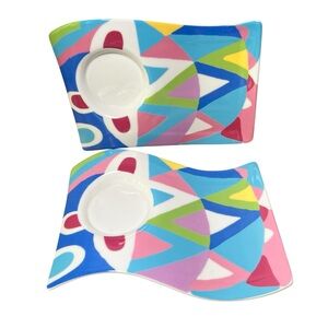 Set of 2 Villeroy & Boch New Wave Caffe Fashionista Party Plates COLORFUL